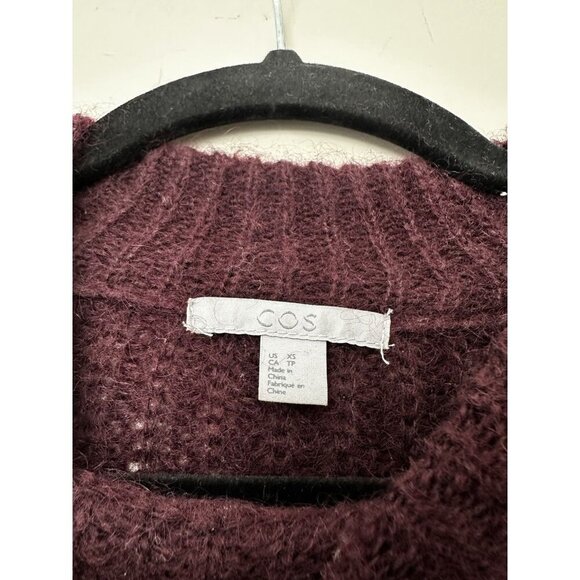 COS Mohair Wool Blend Maroon Purple Crewneck Wide Sleeve Oversized Sweater XS - Picture 2 of 8